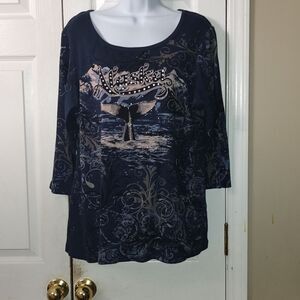 Creative Apparel navy Alaska 3/4 sleeve double printed side shirt Sz 2XL